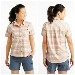 LL Bean Shirt Womens Size M Traverse Short Sleeve Plaid Hiking Camping Outdoors